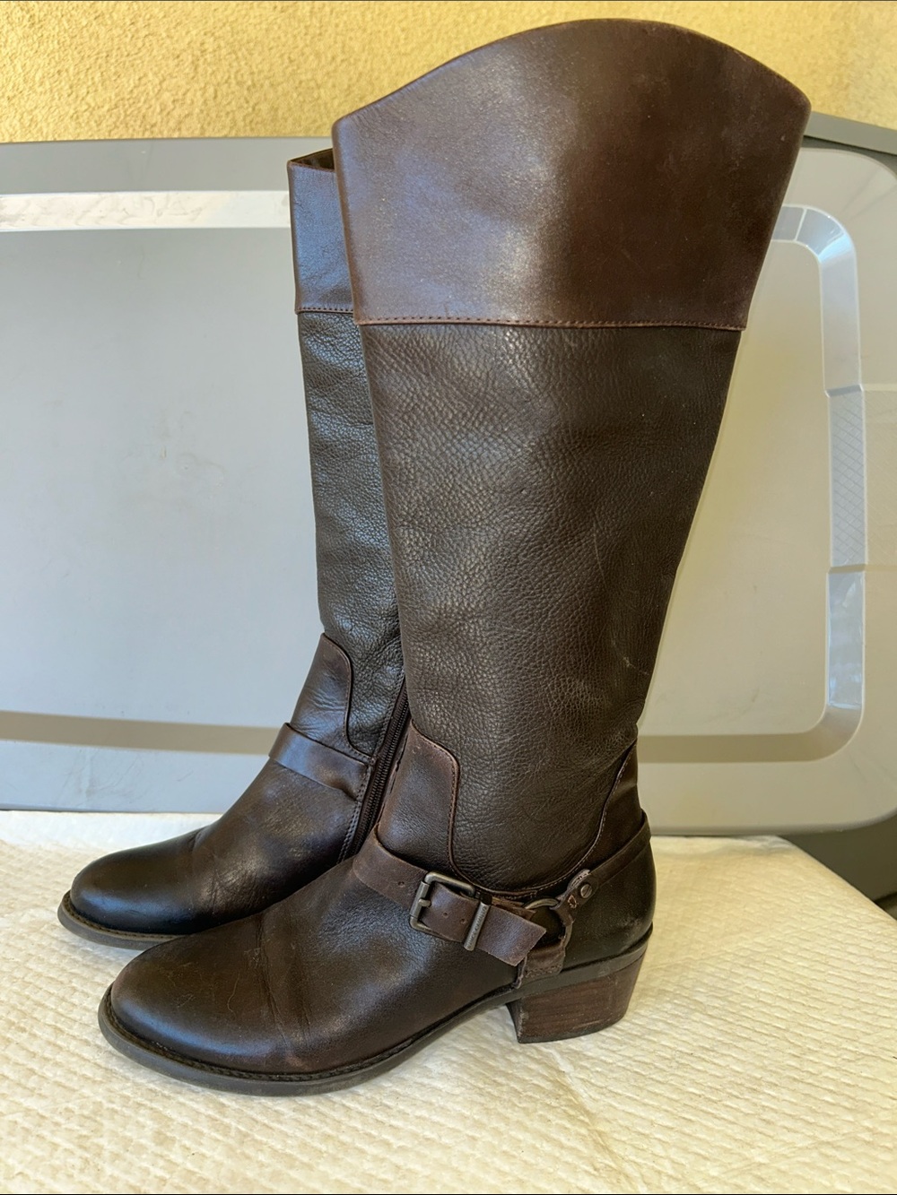 Vince Camuto Dark Brown Leather Over-the-Knee Buckled Riding Boots